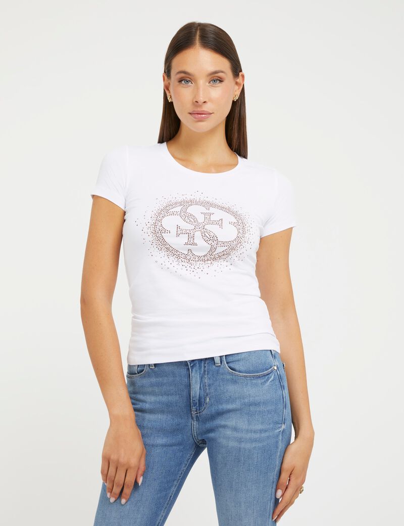 Rhinestones Logo Stretch T-Shirt